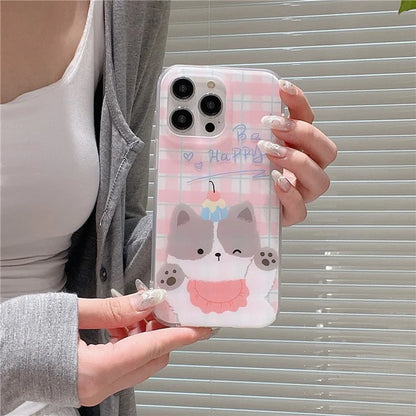 For iPhone 13 Pro Case IMD Cartoon Animal Pattern Plaid TPU Phone Cover