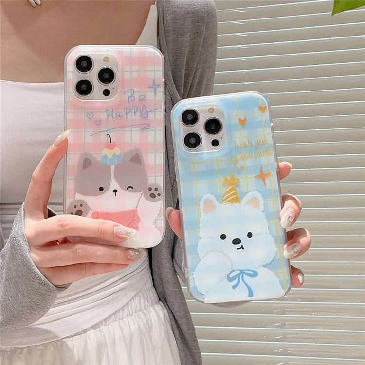 For iPhone 13 Pro Case IMD Cartoon Animal Pattern Plaid TPU Phone Cover