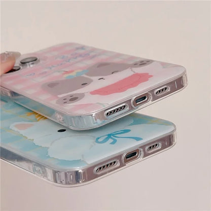 For iPhone 13 Pro Case IMD Cartoon Animal Pattern Plaid TPU Phone Cover