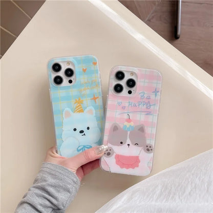 For iPhone 13 Pro Case IMD Cartoon Animal Pattern Plaid TPU Phone Cover