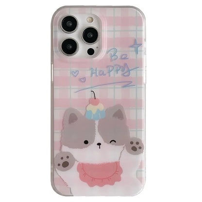 For iPhone 15 Pro Case Cartoon Animal Pattern Plaid IMD TPU Phone Cover