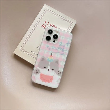 For iPhone 15 Pro Case Cartoon Animal Pattern Plaid IMD TPU Phone Cover
