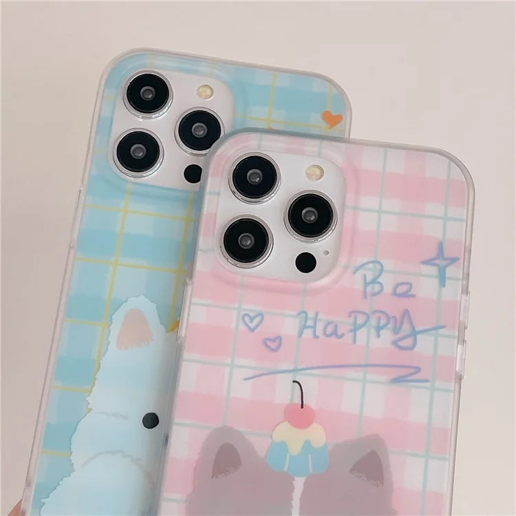 For iPhone 15 Pro Case Cartoon Animal Pattern Plaid IMD TPU Phone Cover