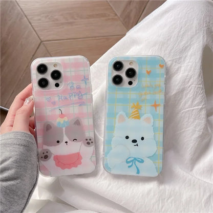 For iPhone 15 Pro Case Cartoon Animal Pattern Plaid IMD TPU Phone Cover