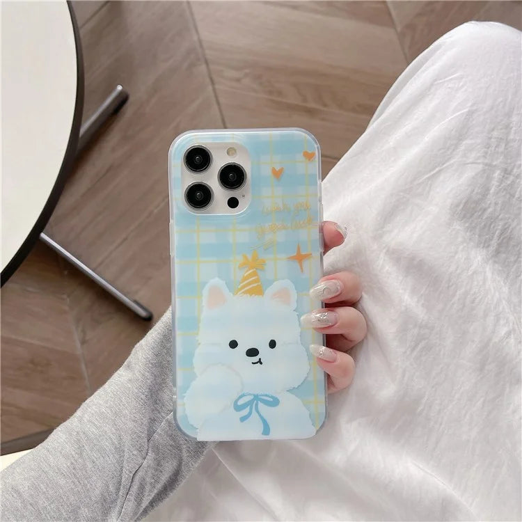 For iPhone 15 Pro Case Cartoon Animal Pattern Plaid IMD TPU Phone Cover