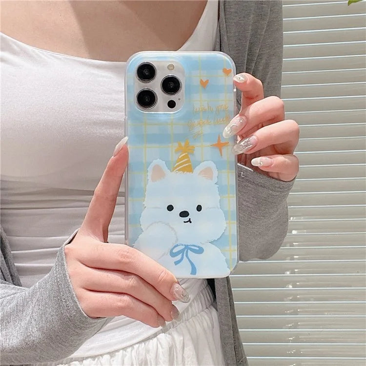 For iPhone 15 Pro Case Cartoon Animal Pattern Plaid IMD TPU Phone Cover