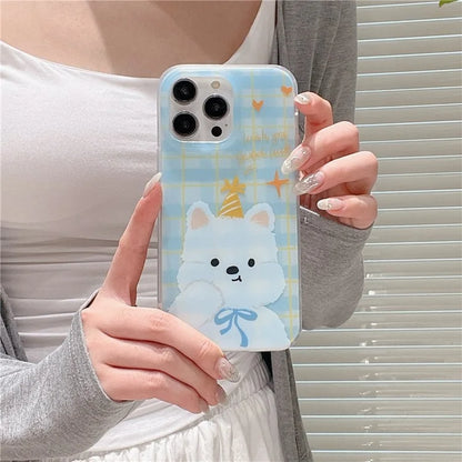 For iPhone 15 Pro Case Cartoon Animal Pattern Plaid IMD TPU Phone Cover