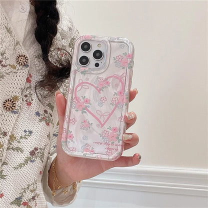 For iPhone 13 Pro Case IMD Heart Flower Pattern TPU Mobile Phone Cover