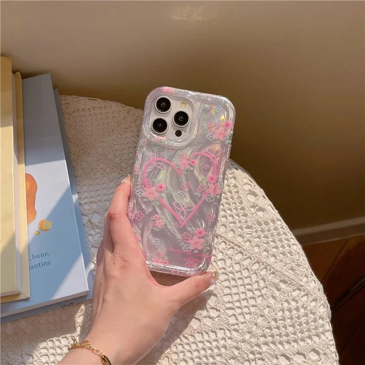 For iPhone 13 Pro Case IMD Heart Flower Pattern TPU Mobile Phone Cover