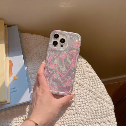 For iPhone 13 Pro Case IMD Heart Flower Pattern TPU Mobile Phone Cover