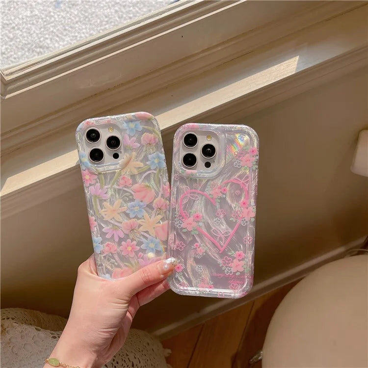 For iPhone 13 Pro Case IMD Heart Flower Pattern TPU Mobile Phone Cover