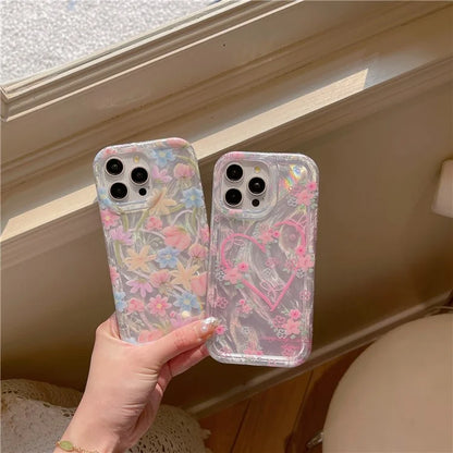 For iPhone 13 Pro Case IMD Heart Flower Pattern TPU Mobile Phone Cover