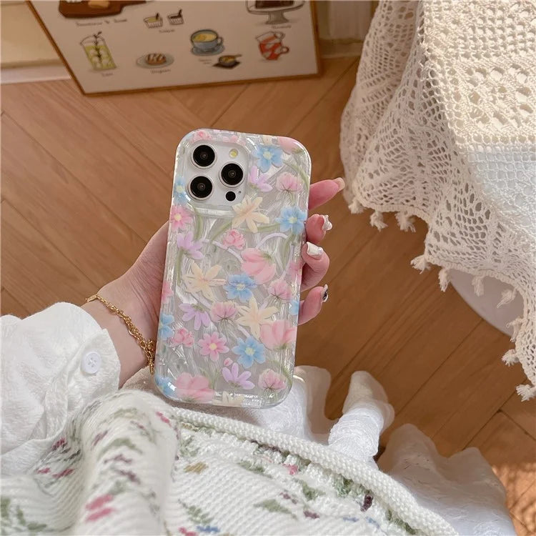 For iPhone 13 Pro Case IMD Heart Flower Pattern TPU Mobile Phone Cover