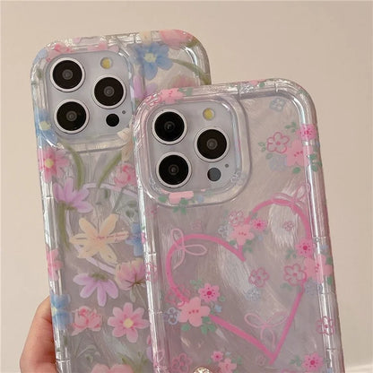 For iPhone 13 Pro Case IMD Heart Flower Pattern TPU Mobile Phone Cover