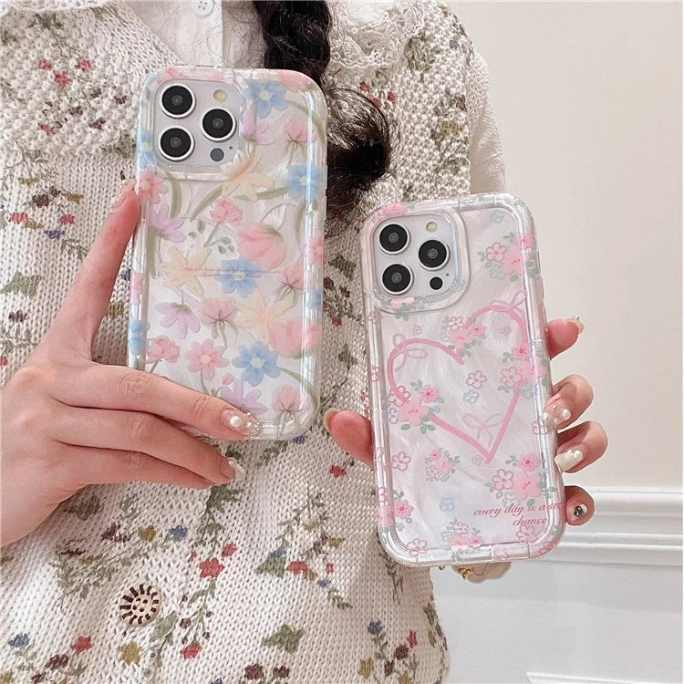 For iPhone 13 Pro Case IMD Heart Flower Pattern TPU Mobile Phone Cover