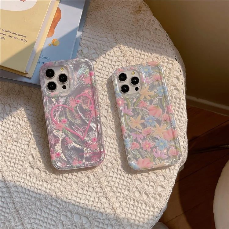 For iPhone 13 Pro Case IMD Heart Flower Pattern TPU Mobile Phone Cover