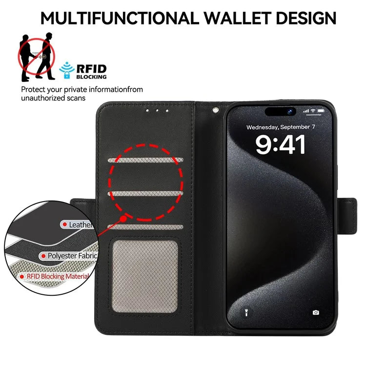 ABEEL For iPhone 16 Pro Leather Case RFID Blocking Phone Cover with Dual Magnetic Clasps