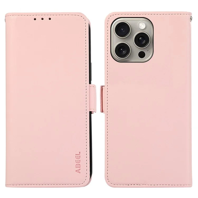 ABEEL For iPhone 16 Pro Leather Case RFID Blocking Phone Cover with Dual Magnetic Clasps