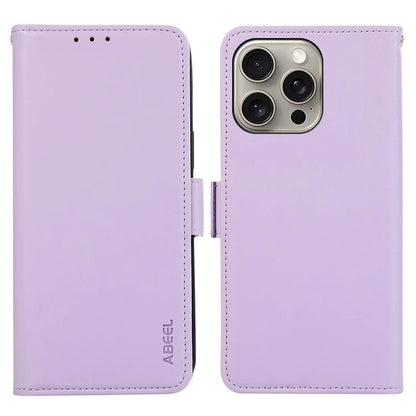ABEEL For iPhone 16 Pro Leather Case RFID Blocking Phone Cover with Dual Magnetic Clasps