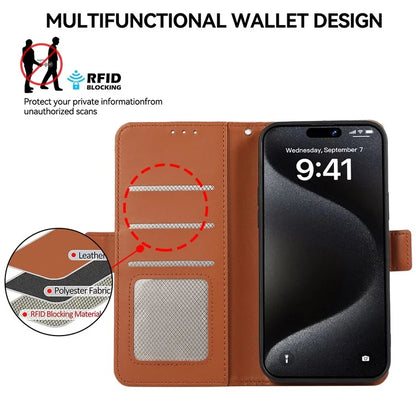 ABEEL For iPhone 16 Pro Leather Case RFID Blocking Phone Cover with Dual Magnetic Clasps