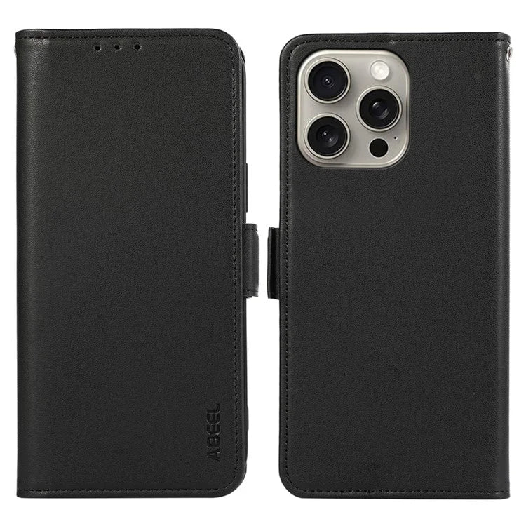 ABEEL For iPhone 16 Pro Max Leather Case RFID Blocking Wallet Stand Phone Cover