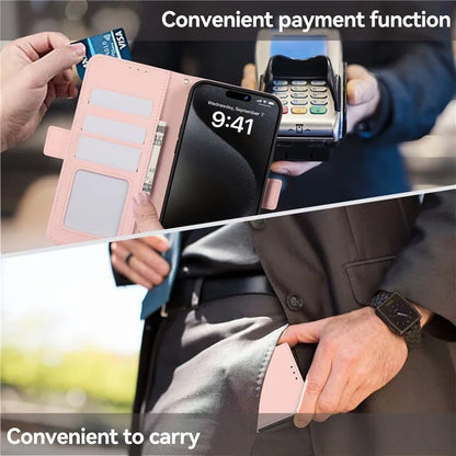 ABEEL For iPhone 16 Pro Max Leather Case RFID Blocking Wallet Stand Phone Cover