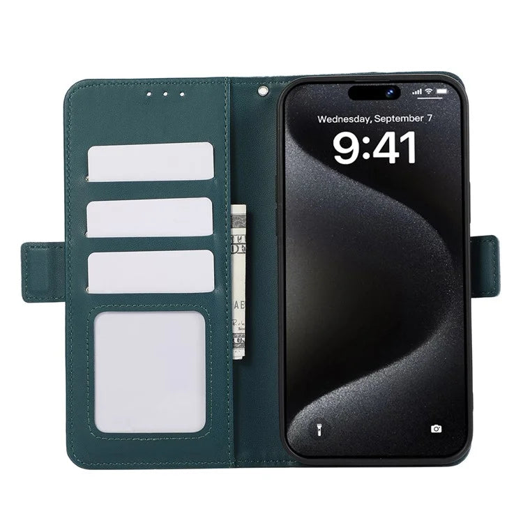 ABEEL For iPhone 16 Pro Max Leather Case RFID Blocking Wallet Stand Phone Cover