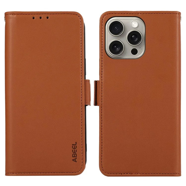 ABEEL For iPhone 16 Pro Max Leather Case RFID Blocking Wallet Stand Phone Cover