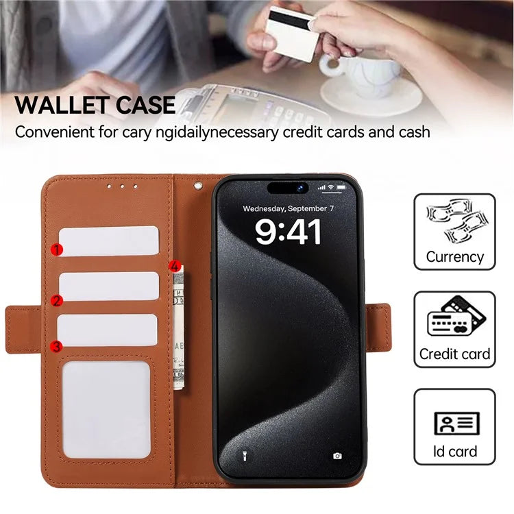 ABEEL For iPhone 16 Pro Max Leather Case RFID Blocking Wallet Stand Phone Cover