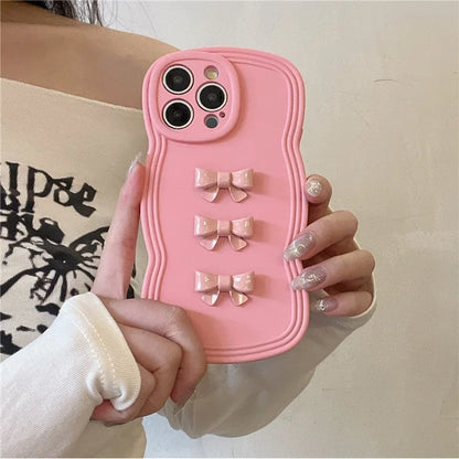 For iPhone 14 Pro Case Bowknot Decor Wavy Edge Soft TPU Phone Cover