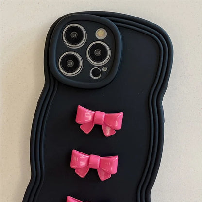 For iPhone 14 Pro Case Bowknot Decor Wavy Edge Soft TPU Phone Cover