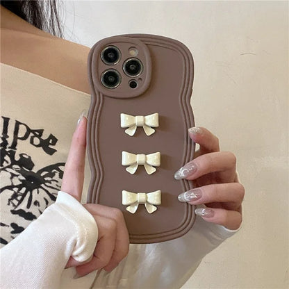 For iPhone 14 Pro Case Bowknot Decor Wavy Edge Soft TPU Phone Cover