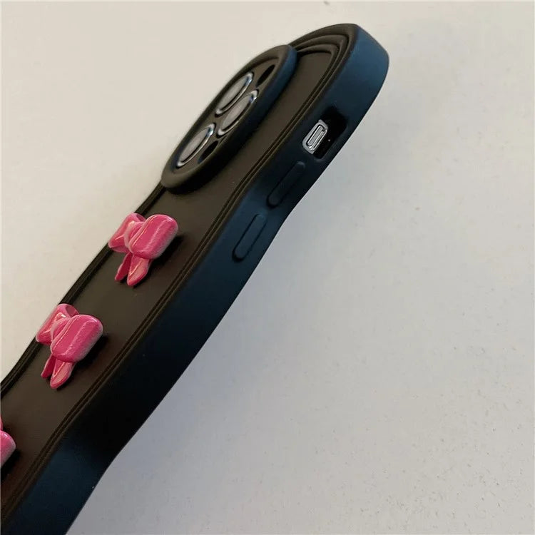 For iPhone 14 Pro Case Bowknot Decor Wavy Edge Soft TPU Phone Cover