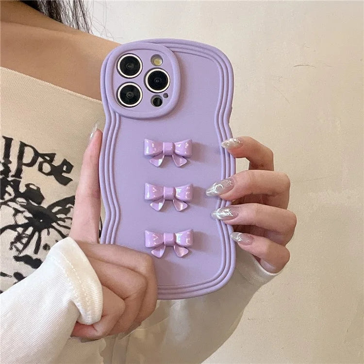 For iPhone 14 Pro Case Bowknot Decor Wavy Edge Soft TPU Phone Cover