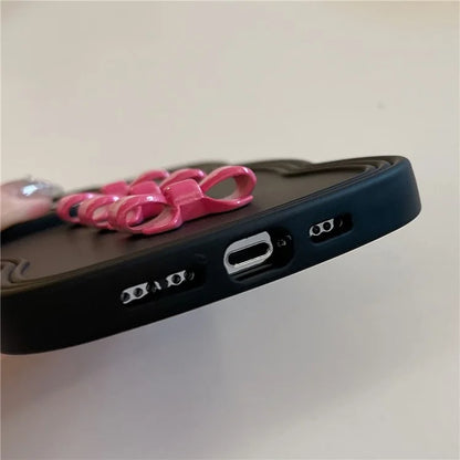 For iPhone 14 Pro Case Bowknot Decor Wavy Edge Soft TPU Phone Cover