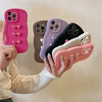 For iPhone 14 Pro Case Bowknot Decor Wavy Edge Soft TPU Phone Cover