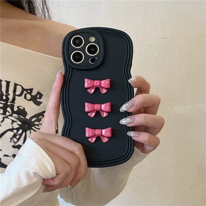 For iPhone 13 Pro 6.1 inch TPU Phone Case Wavy Edge Bowknot Decor Protective Cover