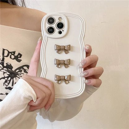 For iPhone 13 Pro 6.1 inch TPU Phone Case Wavy Edge Bowknot Decor Protective Cover