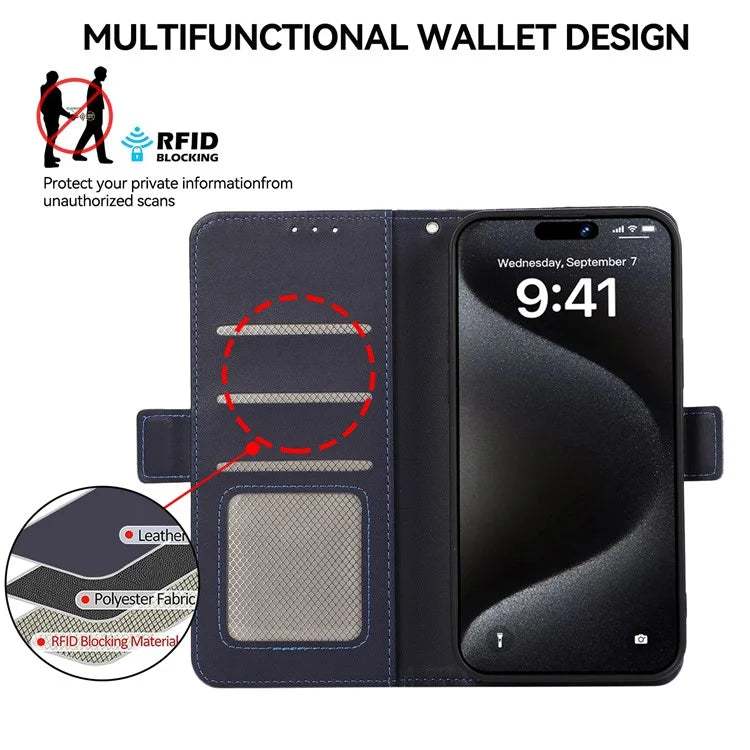 ABEEL For iPhone 16 Stand Case RFID Blocking Leather Wallet Phone Cover