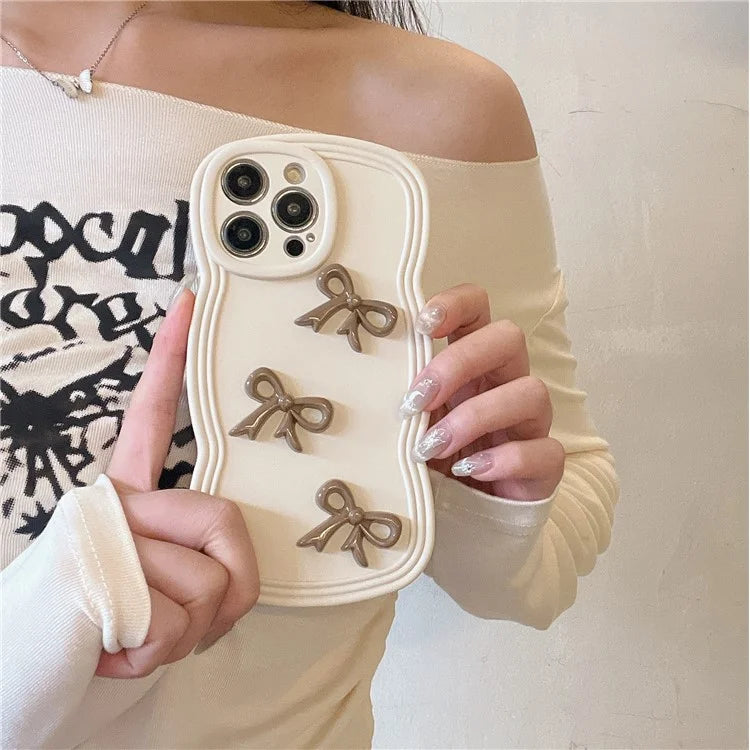 For iPhone 13 Pro Cover Wavy Edge Soft TPU Cell Phone Case Three Bowknot Decor