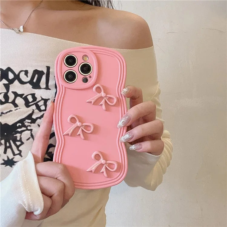 For iPhone 13 Pro Cover Wavy Edge Soft TPU Cell Phone Case Three Bowknot Decor