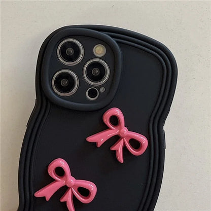 For iPhone 13 Pro Cover Wavy Edge Soft TPU Cell Phone Case Three Bowknot Decor