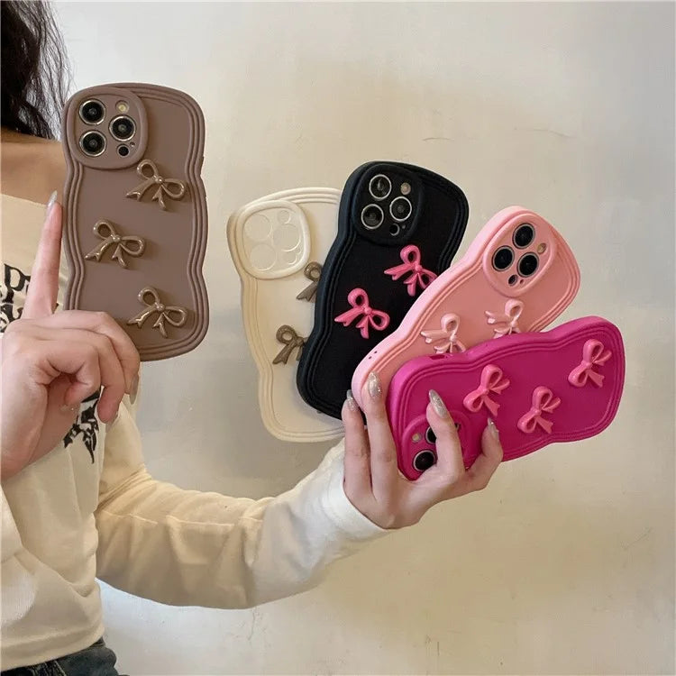 For iPhone 13 Pro Cover Wavy Edge Soft TPU Cell Phone Case Three Bowknot Decor