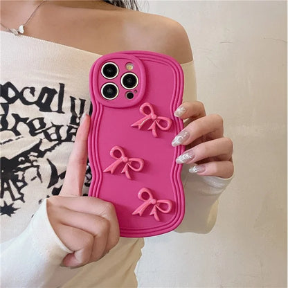For iPhone 13 Pro Cover Wavy Edge Soft TPU Cell Phone Case Three Bowknot Decor