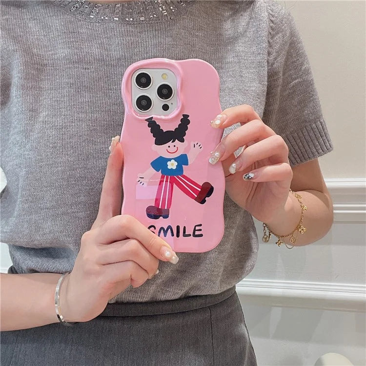 For iPhone 15 Pro Case TPU+PC Cell Phone Back Cover Cartoon Pattern Phone Shell