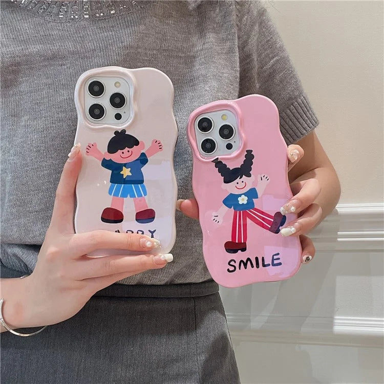 For iPhone 15 Pro Case TPU+PC Cell Phone Back Cover Cartoon Pattern Phone Shell