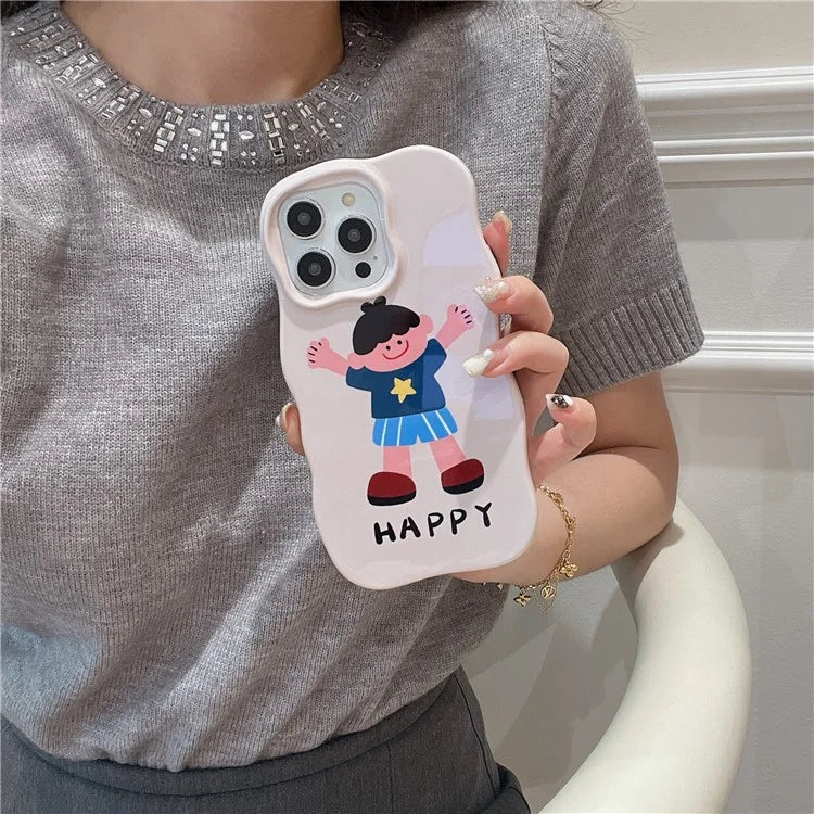 For iPhone 15 Pro Case TPU+PC Cell Phone Back Cover Cartoon Pattern Phone Shell