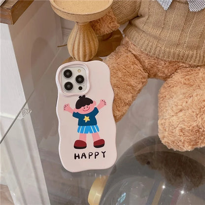 For iPhone 15 Pro Case TPU+PC Cell Phone Back Cover Cartoon Pattern Phone Shell