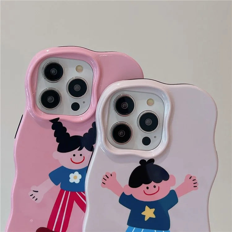For iPhone 15 Pro Case TPU+PC Cell Phone Back Cover Cartoon Pattern Phone Shell