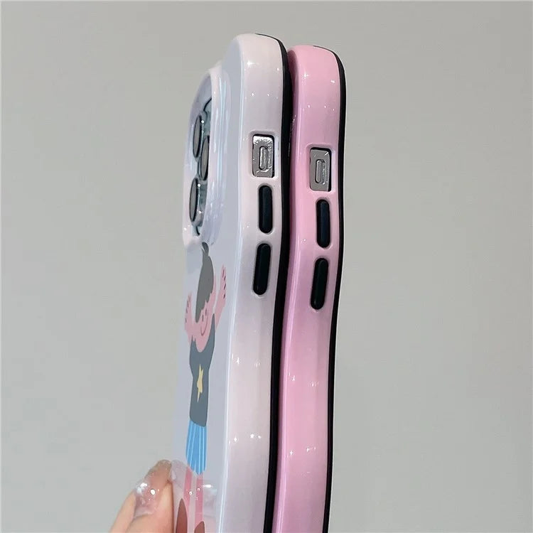 For iPhone 15 Pro Case TPU+PC Cell Phone Back Cover Cartoon Pattern Phone Shell